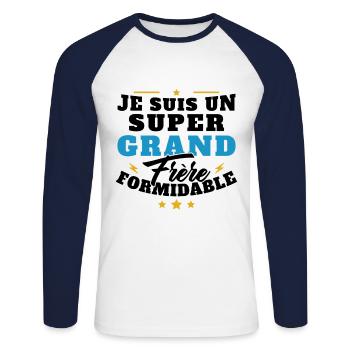 Je suis un Grand frère formidable cadeau - T-shirt baseball manches longues Homme - blanc/marine - Devant - Nik (191cm)