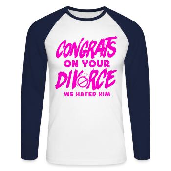 Happy Divorce Party Congrats On - Unisex Baseballshirt langarm - Weiß/Navy - Vorne - Nik (191cm)