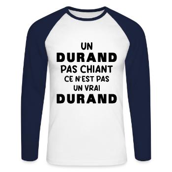 Homme Durand pas chiant Cadeau humour pour Durand - T-shirt baseball manches longues Homme - blanc/marine - Devant - Nik (191cm)