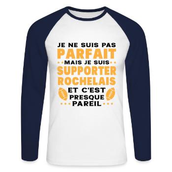 Pas Parfait mais je suis Supporter Rochelais - T-shirt baseball manches longues Homme - blanc/marine - Devant - Nik (191cm)