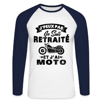 J'peux pas je suis retraité et j'ai moto Cadeau - T-shirt baseball manches longues Homme - blanc/marine - Devant - Nik (191cm)