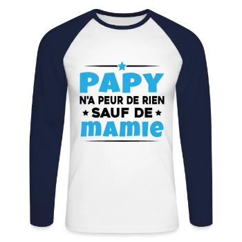 Papy N'a Peur De Rien Sauf De Mamie - T-shirt baseball manches longues Homme - blanc/marine - Devant - Nik (191cm)