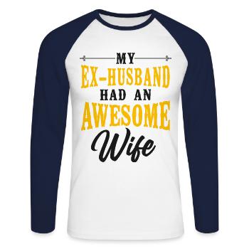 Happy Divorce Party My Ex Husband - Unisex Long Sleeve Baseball T-Shirt - white/navy - Front - Nik (191cm)