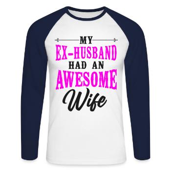 Happy Divorce Party My Ex Husband - Unisex Long Sleeve Baseball T-Shirt - white/navy - Front - Nik (191cm)