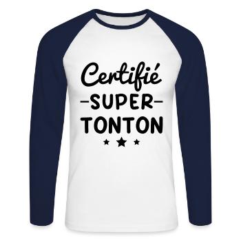Homme Certifié Super Tonton Cadeau Pour Un Tonton - T-shirt baseball manches longues Homme - blanc/marine - Devant - Nik (191cm)