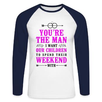 Happy Divorce Party You’re The Man - T-shirt baseball manches longues Homme - blanc/marine - Devant - Nik (191cm)