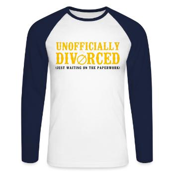 Happy Divorce Party Unofficially - Unisex Long Sleeve Baseball T-Shirt - white/navy - Front - Nik (191cm)