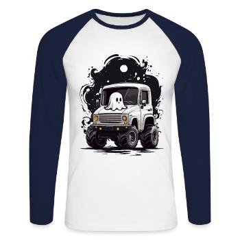 Funny Halloween Ghost Driver Ghost Cartoon - Unisex Long Sleeve Baseball T-Shirt - white/navy - Front - Nik (191cm)
