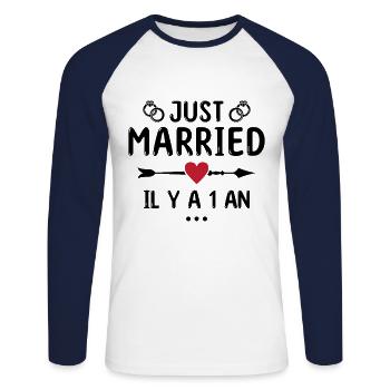 Cadeau Anniversaire De Mariage 1 An Noces De Coton - T-shirt baseball manches longues Homme - blanc/marine - Devant - Nik (191cm)