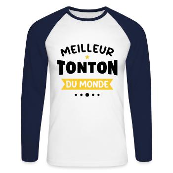 le meilleur tonton du monde - T-shirt baseball manches longues Homme - blanc/marine - Devant - Nik (191cm)