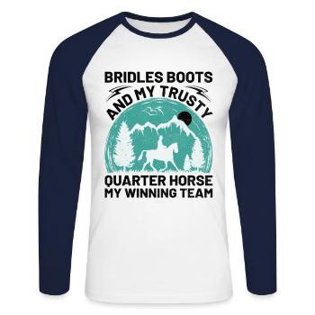 American Quarter Horse Equestrian Horse Lover Hors - T-shirt baseball manches longues Homme - blanc/marine - Devant - Nik (191cm)
