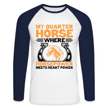 American Quarter Horse Equestrian Horse Lover Hors - T-shirt baseball manches longues Homme - blanc/marine - Devant - Nik (191cm)