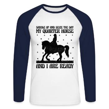 American Quarter Horse Reitpferd Liebhaber Hors - Unisex Baseballshirt langarm - Weiß/Navy - Vorne - Nik (191cm)