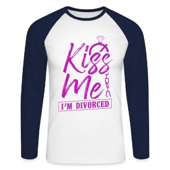 Bonne fête de divorce Embrasse-moi Je suis - T-shirt baseball manches longues Homme - blanc/marine - Devant - Nik (191cm)