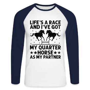 American Quarter Horse Equestrian Horse Lover Hors - T-shirt baseball manches longues Homme - blanc/marine - Devant - Nik (191cm)