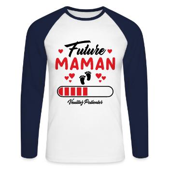 Future Maman Cadeau Nouvelle Naissance Future Mama - T-shirt baseball manches longues Homme - blanc/marine - Devant - Nik (191cm)