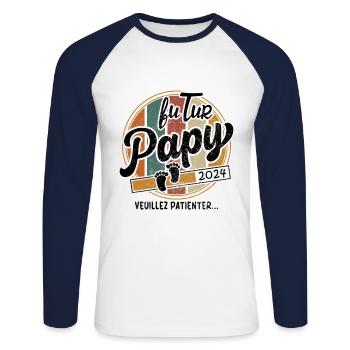 Futur Papy 2024 Cadeau annonce grossesse Homme - T-shirt baseball manches longues Homme - blanc/marine - Devant - Nik (191cm)