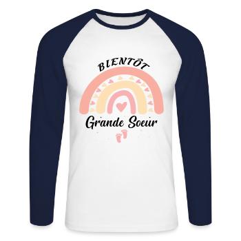 Enfant Enfant Future Grande Soeur - T-shirt baseball manches longues Homme - blanc/marine - Devant - Nik (191cm)