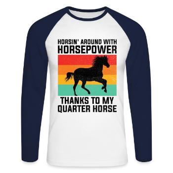 American Quarter Horse Equestrian Horse Lover Hors - T-shirt baseball manches longues Homme - blanc/marine - Devant - Nik (191cm)