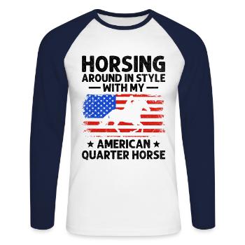 American Quarter Horse Equestrian Horse Lover Hors - Unisex Long Sleeve Baseball T-Shirt - white/navy - Front - Nik (191cm)