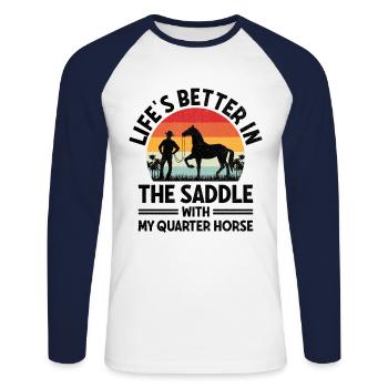 American Quarter Horse Equestrian Horse Lover Hors - T-shirt baseball manches longues Homme - blanc/marine - Devant - Nik (191cm)