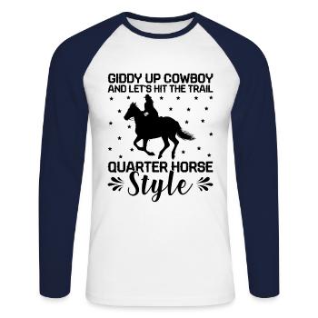 American Quarter Horse Equestrian Horse Lover Hors - T-shirt baseball manches longues Homme - blanc/marine - Devant - Nik (191cm)