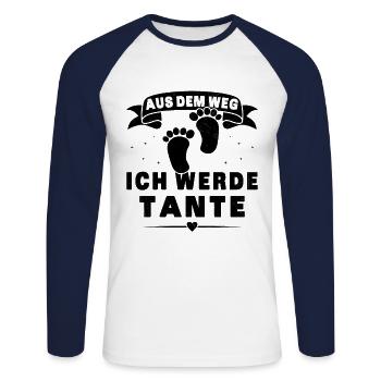 Aus dem Weg ich werde Tante für Schwangerschünen - Unisex Baseballshirt langarm - Weiß/Navy - Vorne - Nik (191cm)