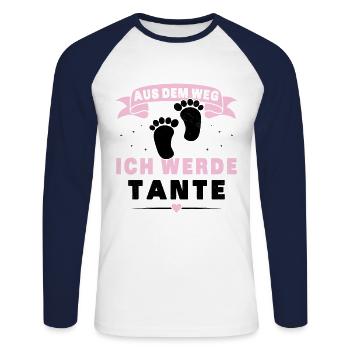 Aus dem Weg ich werde Tante für Schwangerschünen - Unisex Baseballshirt langarm - Weiß/Navy - Vorne - Nik (191cm)