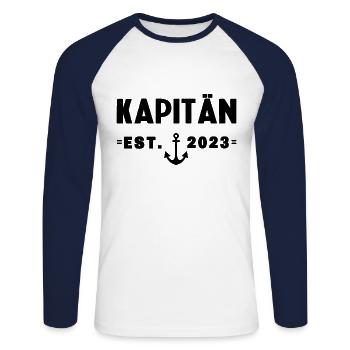Bootsführerschein bestanden 2023 Kapitän Geschenk - Unisex Baseballshirt langarm - Weiß/Navy - Vorne - Nik (191cm)