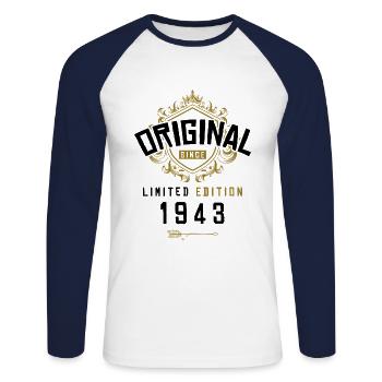1943 limited edition Geburtstag - Unisex Baseballshirt langarm - Weiß/Navy - Vorne - Nik (191cm)