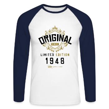 1948 limited edition Geburtstag - Unisex Baseballshirt langarm - Weiß/Navy - Vorne - Nik (191cm)