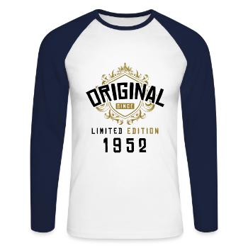1952 limited edition Geburtstag - Unisex Baseballshirt langarm - Weiß/Navy - Vorne - Nik (191cm)