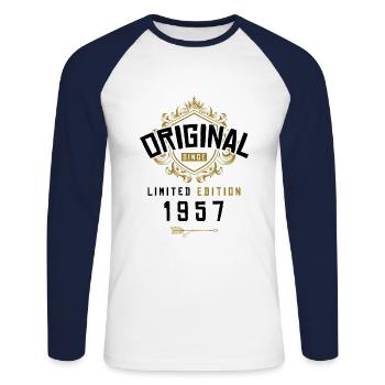 1957 limited edition birthday - Unisex Long Sleeve Baseball T-Shirt - white/navy - Front - Nik (191cm)