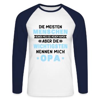 Die aller wichtigsten nennen mich opa - Unisex Baseballshirt langarm - Weiß/Navy - Vorne - Nik (191cm)