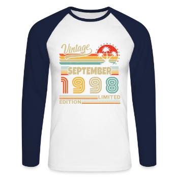 September 1998 Vintage Retro Geburtstagsgeschenk - Unisex Baseballshirt langarm - Weiß/Navy - Vorne - Nik (191cm)