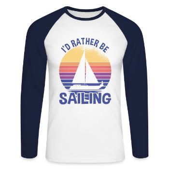 Rather Be Sailing Segelboot - Unisex Baseballshirt langarm - Weiß/Navy - Vorne - Nik (191cm)
