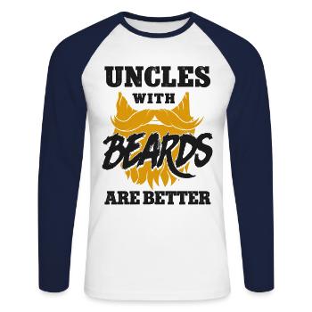 Amant barbe Homme barbu Oncle - T-shirt baseball manches longues Homme - blanc/marine - Devant - Nik (191cm)