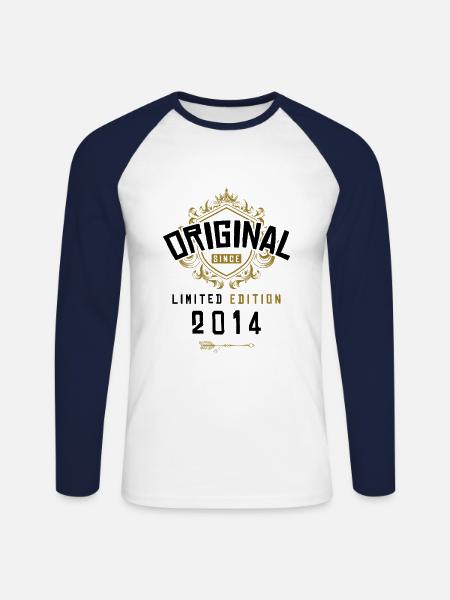 2014 limited edition birthday - Unisex Long Sleeve Baseball T-Shirt - white/navy