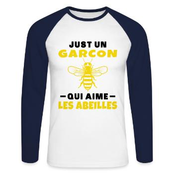 Amoureux Des Abeilles Un Garçon Apiculteur Abeille - T-shirt baseball manches longues Homme - blanc/marine - Devant - Nik (191cm)