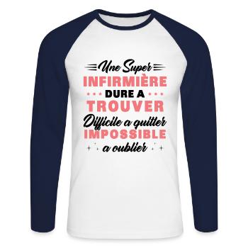 Une super Infirmière Cadeau Femme Humour - T-shirt baseball manches longues Homme - blanc/marine - Devant - Nik (191cm)