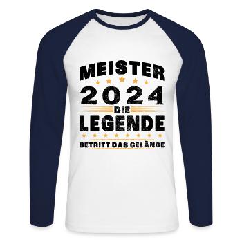Meister 2024 Die Legende Betritt Das Gelände - Unisex Baseballshirt langarm - Weiß/Navy - Vorne - Nik (191cm)