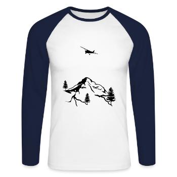 Avion d’aviation dessiné Vol montagnes Avion - T-shirt baseball manches longues Homme - blanc/marine - Devant - Nik (191cm)
