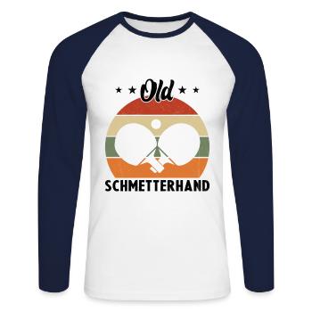 Old Schmetterhand Tischtennis Geschenkidee - Unisex Baseballshirt langarm - Weiß/Navy - Vorne - Nik (191cm)