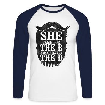 Amoureux de la barbe Homme barbu Elle est venue - T-shirt baseball manches longues Homme - blanc/marine - Devant - Nik (191cm)