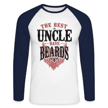 Amant barbe Homme barbu Oncle - T-shirt baseball manches longues Homme - blanc/marine - Devant - Nik (191cm)