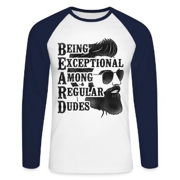 Amant de barbe Homme barbu Être - T-shirt baseball manches longues Homme - blanc/marine - Devant - Nik (191cm)