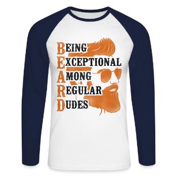 Beard Lover Bearded Man Ginger - Unisex Long Sleeve Baseball T-Shirt - white/navy - Front - Nik (191cm)