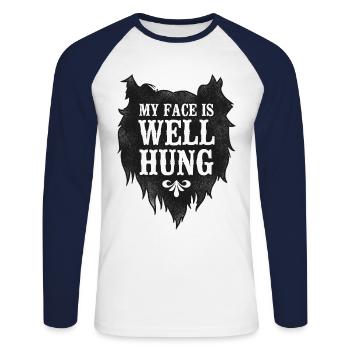 Amant barbe Homme barbu Mon visage est - T-shirt baseball manches longues Homme - blanc/marine - Devant - Nik (191cm)
