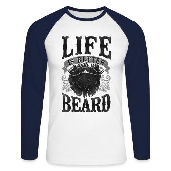 Beard Lover Bearded Man Life Is - Unisex Long Sleeve Baseball T-Shirt - white/navy - Front - Nik (191cm)