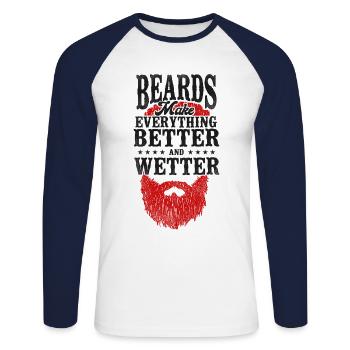 Beard Lover Bearded Man Ginger - Unisex Long Sleeve Baseball T-Shirt - white/navy - Front - Nik (191cm)